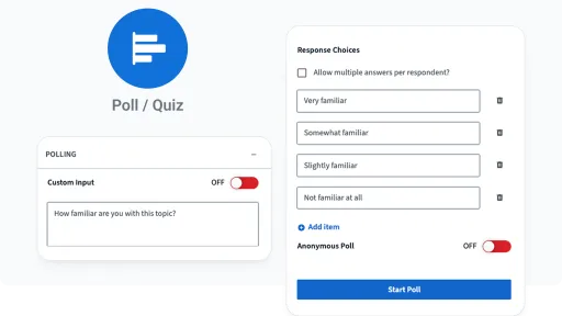 Poll setup interface with a question and multiple response options in an online meeting application