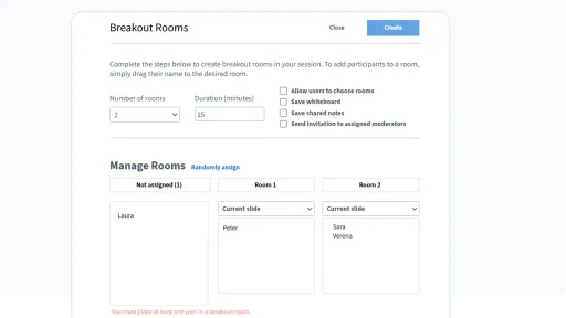 Interface for assigning users to group rooms